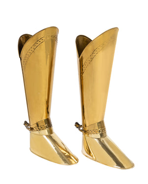 SOLD An unusual pair of brass umbrella stands in the form of Knight's boots, English Circa 1950