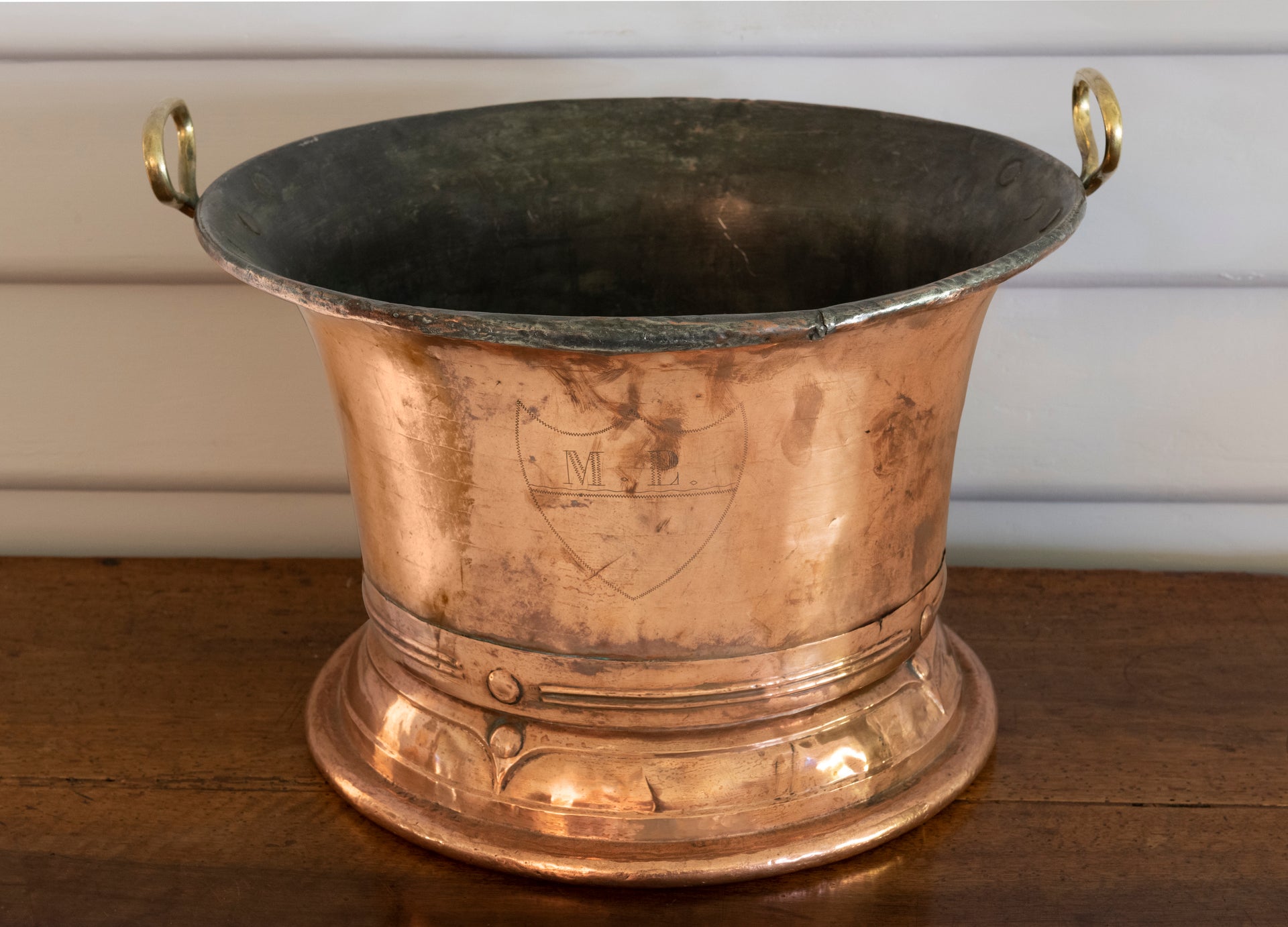 SOLD An impressive copper vessel with twin brass handles French 19th Century