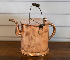 SOLD An impressive copper kettle with flip top and turned wooden handle, French 19th Century