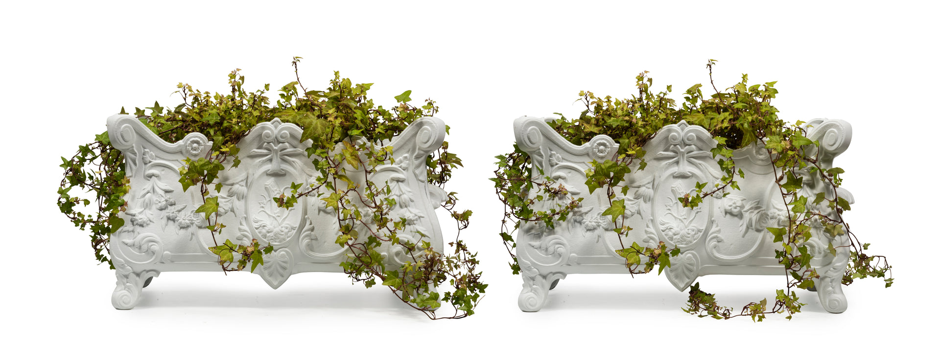 SOLD A beautiful pair of Louis XVI white painted cast iron jardinieres, French 19th Century