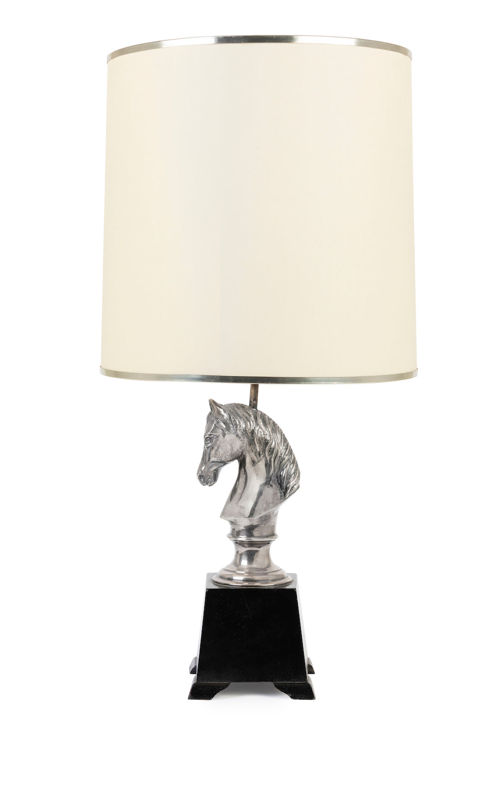 SOLD A stylish silver-plated horse-head table lamp, Italian Circa 1950