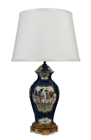 SOLD A quality blue-scale ground Chinoiserie porcelain lamp, Sampson of Paris, Circa 1920