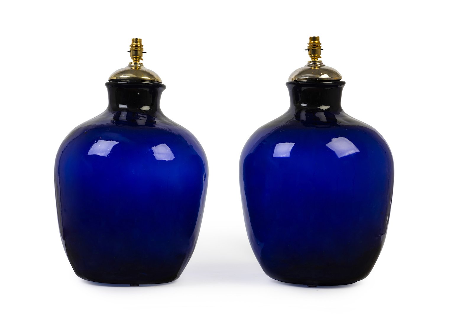 SOLD An impressive hand blown cobalt-blue bottle glass table lamp, French 19th Century