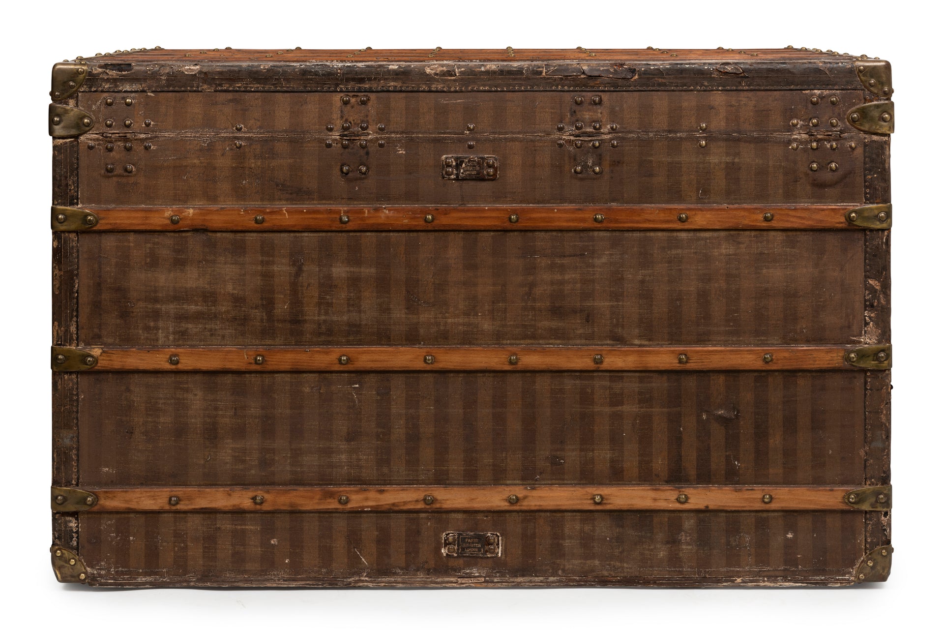 SOLD A large and rare steamer travel trunk, in striped canvas by Louis Vuitton, Paris. French Circa 1890