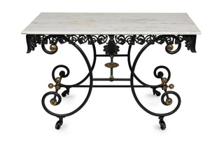 SOLD An exceptional cast iron, Carrara marble and brass detailed Patisserie table, French 19th Century