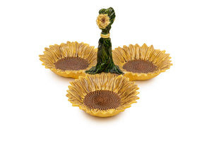 SOLD A pretty vintage faience compote in the shape of Sunflowers, French Circa 1940