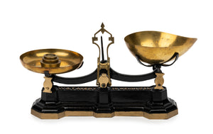 SOLD A set of black painted cast iron confectioners scales, English 19th Century