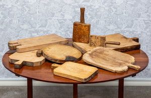 SOLD A selection of antique wooden French chopping boards/ bread boards and butter pats