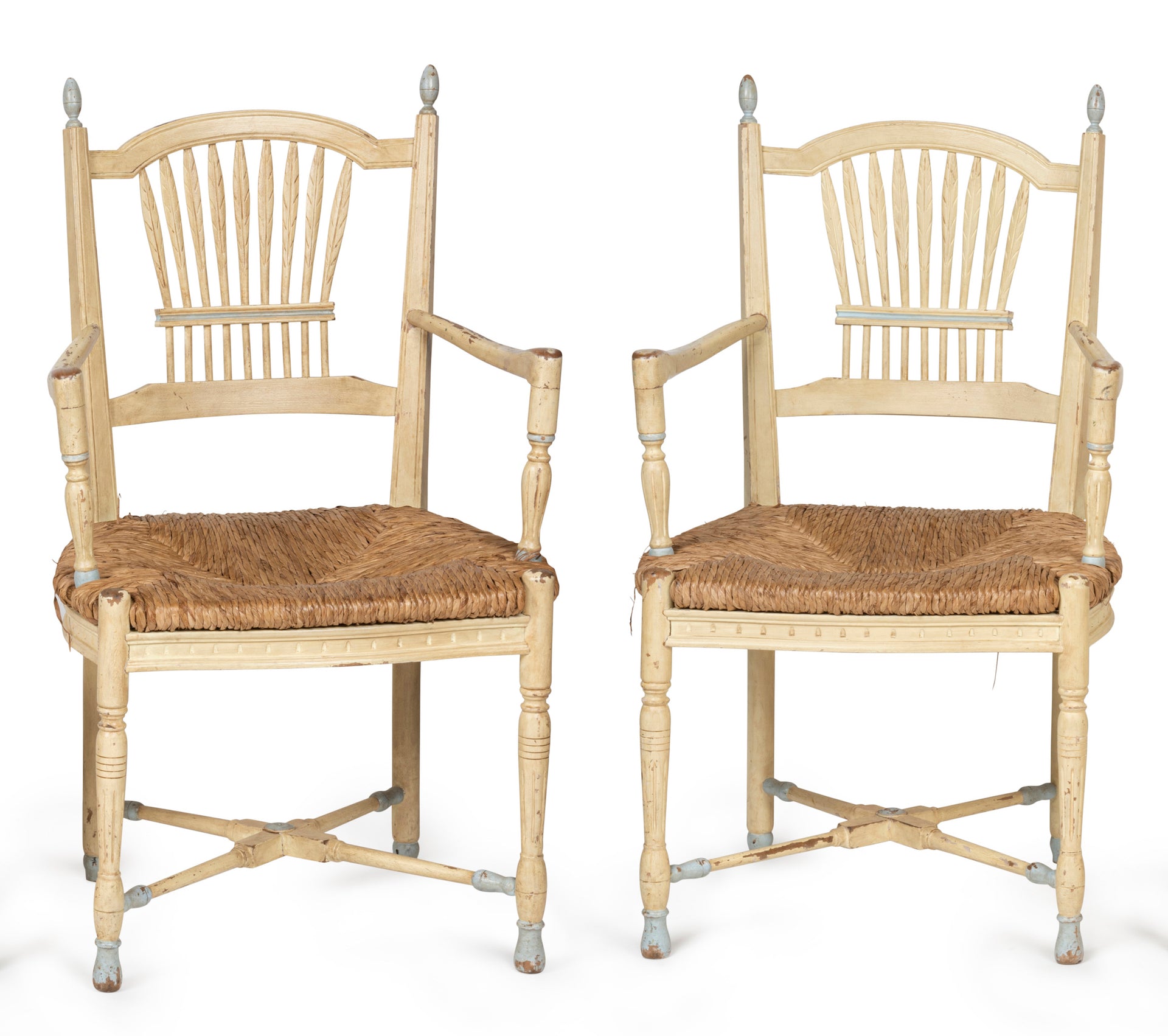 SOLD A set of six unusual painted timber Wheatsheaf design chairs, French Circa 1900