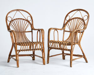 SOLD A stylish pair of natural cane and bamboo verandah armchairs, French circa 1920