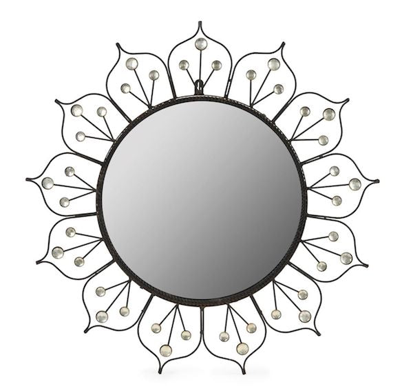 SOLD A pretty flowerhead design vintage wrought iron wall mirror, French Circa 1950