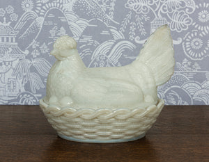 SOLD A pretty moulded opaline-glass tureen in the form of a hen on a nest, French Circa 1940