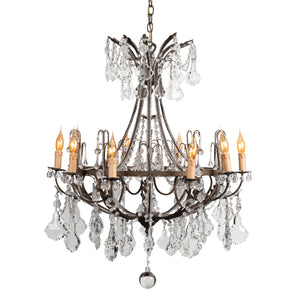 SOLD A fabulous bronze and clear crystal facet cut ten-branch Chandelier, French Circa 1900