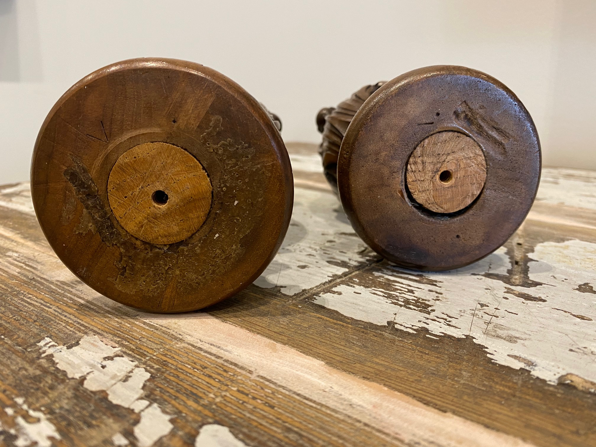 SOLD A pair of beautifully carved curtain-rod finials, French 19th Century
