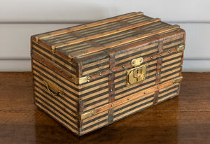 SOLD A charming timber, brass and canvas box in the form of a miniature travelling trunk, French 19th Century